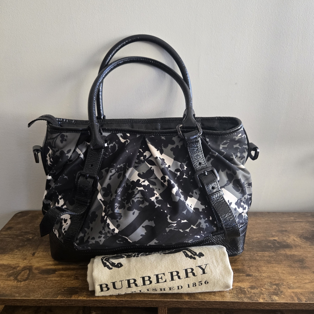 Burberry Black & Gray Patterned Tote Bag
